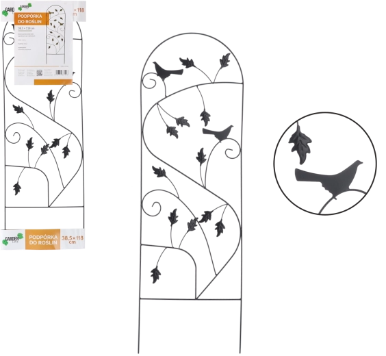 Kovová zahradní opora pro popínavé rostliny 38,5 × 118 cm – černá
