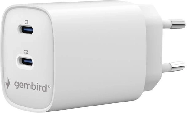 Gembird univerzální nabíječka 2× USB‑C PD 45 W bílá