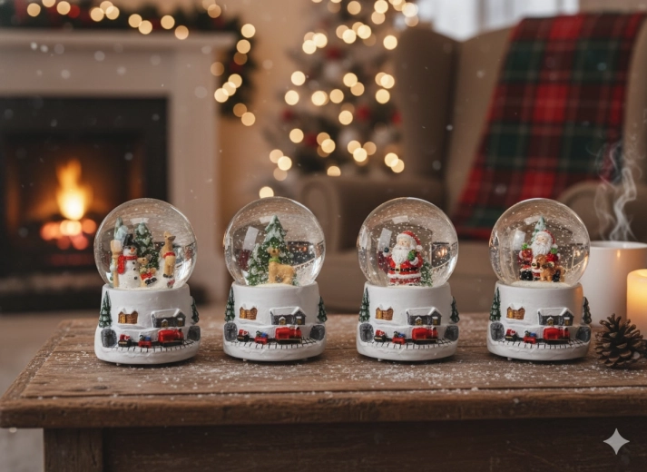 Vánoční sněhová koule – sáně SANTY, bílá, mix motivů 4,5 × 4,5 × 6,5 cm