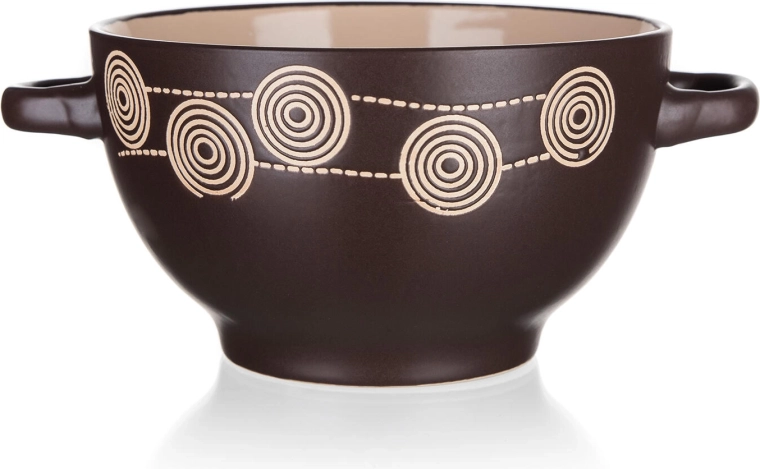 Keramická miska s ušima Spirála 13,5 cm tmavě hnědá