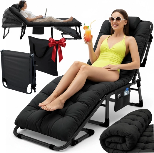 Skládací turistické lůžko a zahradní lehátko Sofotel ChillWell Dream – černé