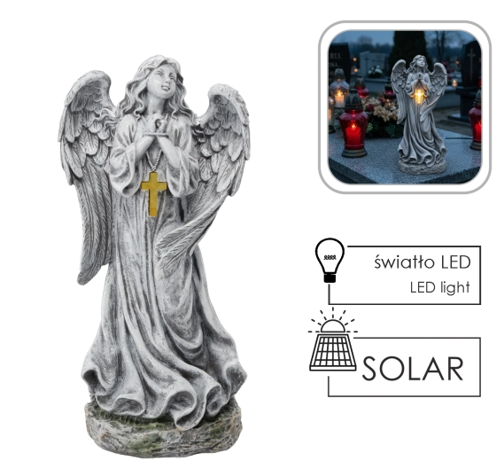 Anděl s LED křížkem na solární pohon 50,5 cm