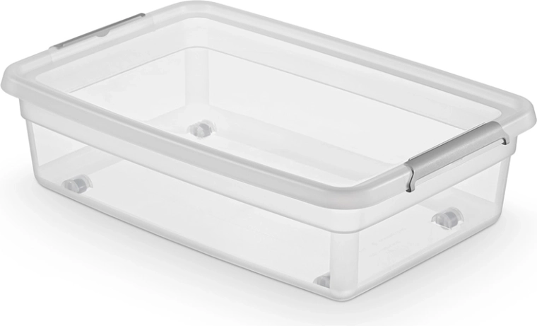 Basestore úložný box s víkem, klipsy a kolečky 29 l (nízký profil)