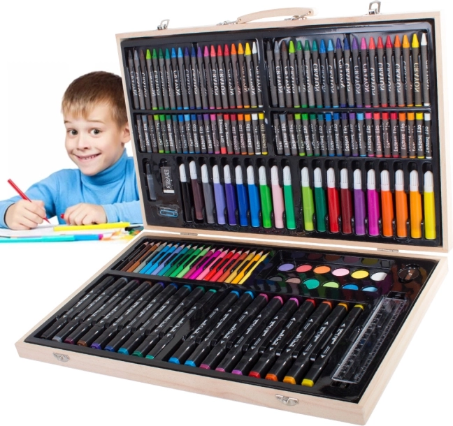 Umělecká kreslící sada v dřevěném pouzdře