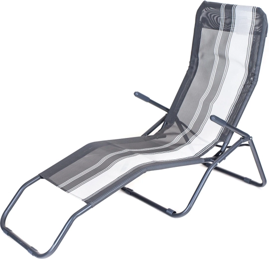 Skládací kovové plážové lehátko s pruhy, černé