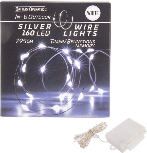 LED světelný řetěz na drátku 160 LED bílý s časovačem pro interiér i exteriér