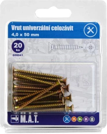 Univerzální vruty celozávitové 4,0 × 50 mm, pozinkované, 20 ks