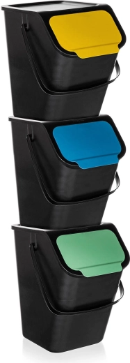 Stohovatelné koše na tříděný odpad BINI 3×25 l, černé