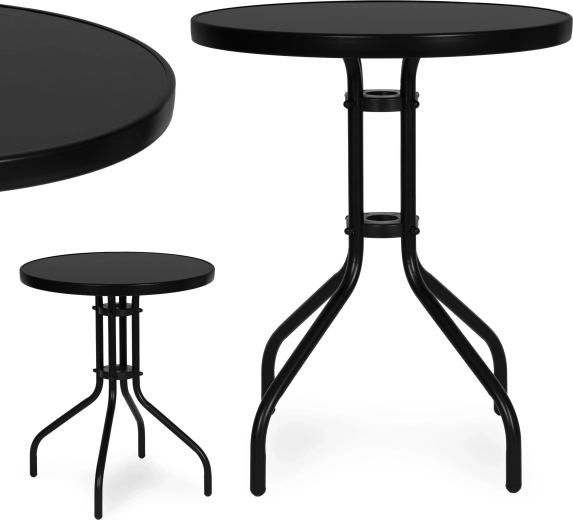 Zahradní kulatý stůl 60 cm z tvrzeného skla, černý MULTIGARDEN
