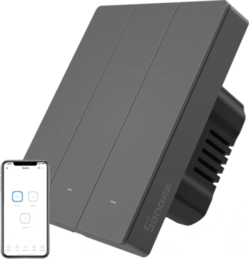 Inteligentní Wi-Fi nástěnný vypínač SONOFF M5, 3kanálový, grafitový