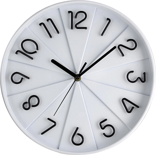 Nástěnné hodiny 30 cm s 3D ciferníkem – bílé, sklo a kov