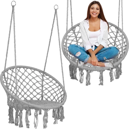 Závěsné křeslo boho šedé