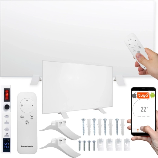 Infračervený topný panel Bauerkraft 770 W Wi‑Fi 60 × 120 cm bílý