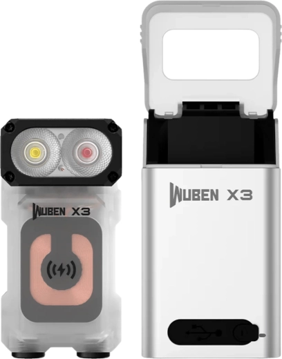 Wuben X3 White kapesní svítilna 700 lm s hliníkovým bezdrátovým nabíjecím boxem, bílá
