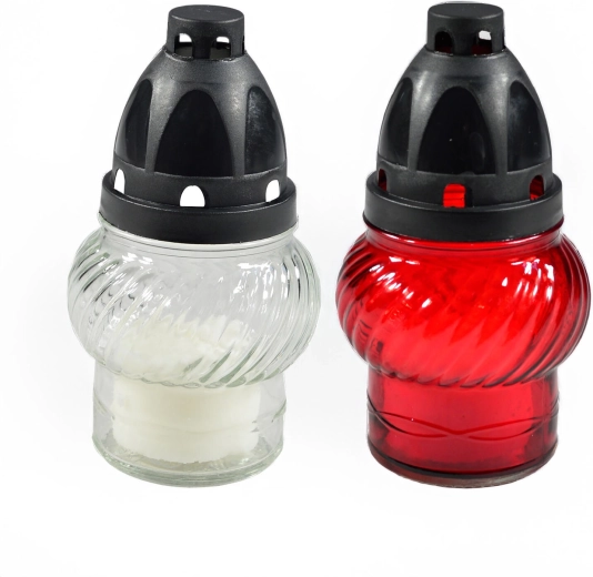 Hřbitovní skleněná lampa 14 cm s parafínovou svíčkou (mix barev)