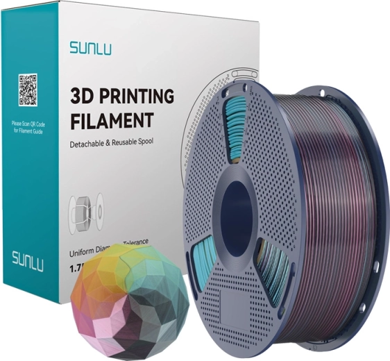 Sunlu PLA+ silk filament čtyřbarevný červená–žlutá–zelená–černá