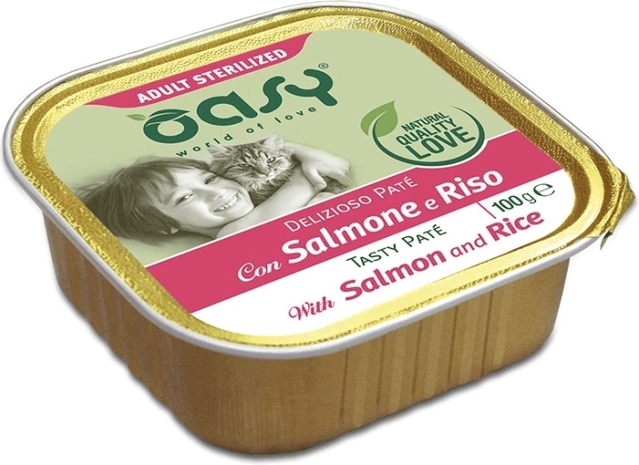 Oasy Tasty Pate pro kastrované kočky s lososem a rýží 100 g