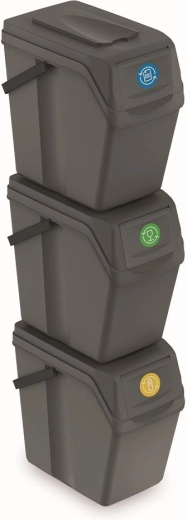 Sada 3 odpadkových košů Sortibox II, 3×25 l, šedý kámen