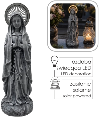 Solární figura Panny Marie se svítící LED aureolou