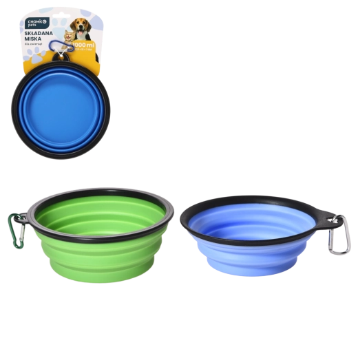 Skládací miska pro psy a kočky 1000 ml s karabinou
