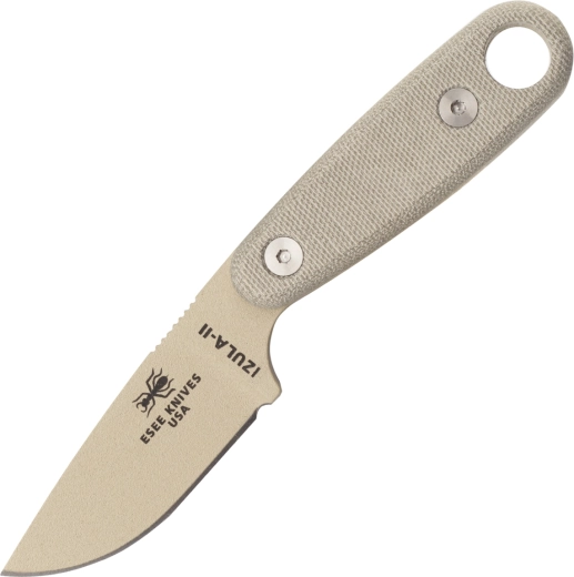 ESEE Izula II DT – krční nůž 7,3 cm, pouštní hnědá, Micarta, černé pouzdro