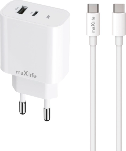 Maxlife rychlonabíječka 30 W s USB‑C a USB + kabel USB‑C – Lightning