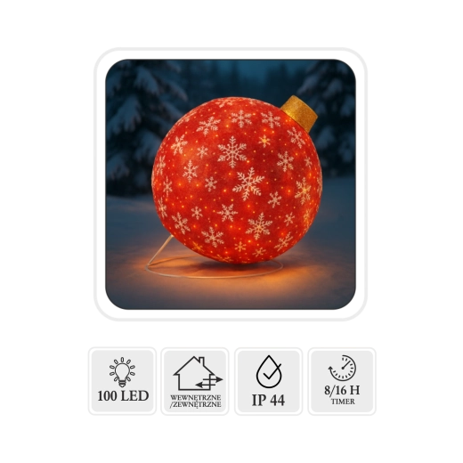 Vánoční LED ozdoba – červená koule 60 cm, 100 LED, teplá bílá, vnitřní/venkovní