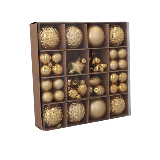 Sada 60 vánočních ozdob v červené, zlaté a stříbrné barvě