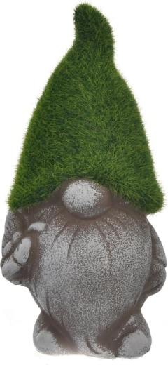 Dekorativní keramický skřítek s mechem a motýlem, šedý 19 cm