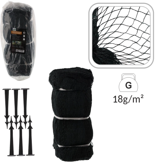 Ochranná síť proti ptákům 10 × 20 m, 18 g/m² + 20 plastových kolíků