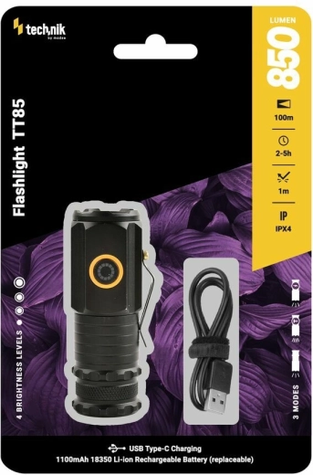 Kapesní svítilna Technik TT85, 850 lm, 3× LED P35, USB‑C, magnetická základna