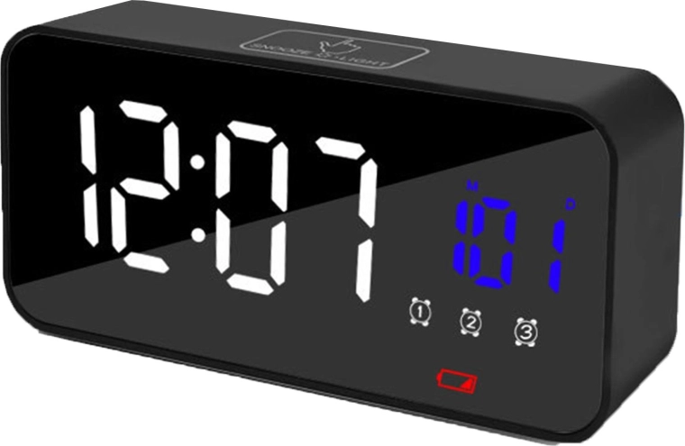 Elektronický LED budík se zrcadlovým displejem a teploměrem - 1 kus