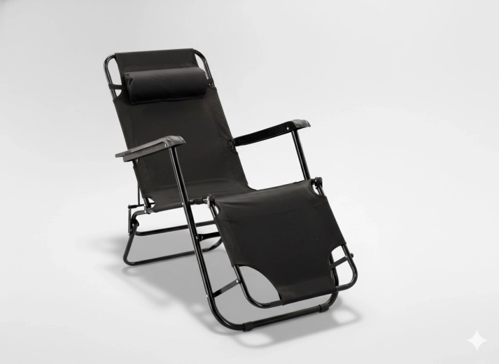 Skládací zahradní lehátko s polštářkem černé