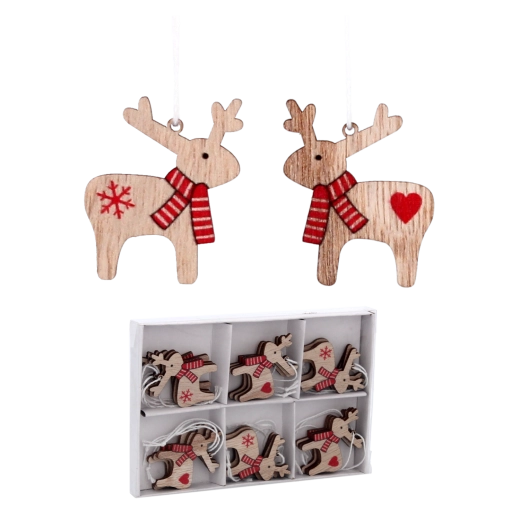 Sada 18 dřevěných vánočních ozdob sobů CHOMIK