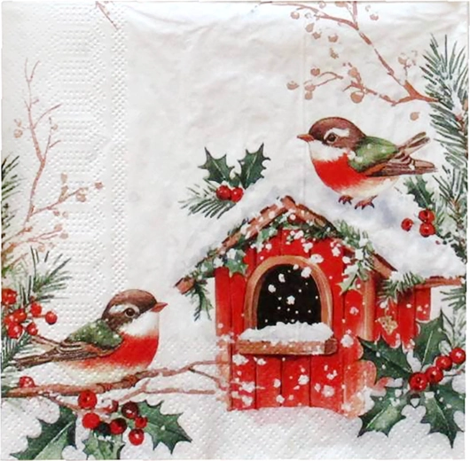 Vánoční ubrousky ptačí budka 33 × 33 cm
