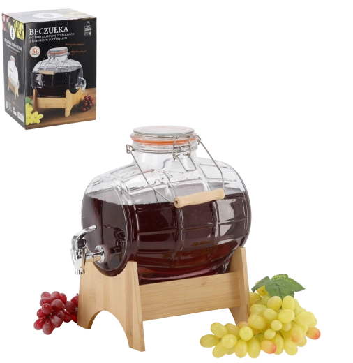 Skleněná nápojová nádoba 5 l s kohoutkem a bambusovým stojanem