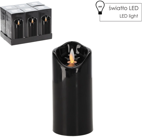 LED svíčka s pohyblivým plamenem 7 × 15 cm černá
