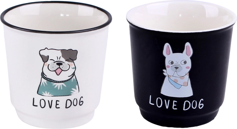 Keramické hrnky TORO s motivem pejska 90 ml, sada 6 ks