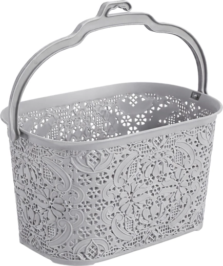 Závěsný košík na kolíčky 22 × 14,5 × 13,5 cm, plast, světle šedý