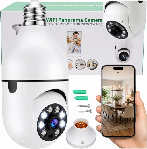 Bezdrátová Wi‑Fi IP kamera ve tvaru žárovky E27 30 W pro monitoring domu - 1 kus