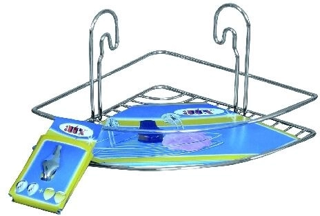 Rohová polička STICK, 1 patro, chrom, 20 × 20 × 13 cm