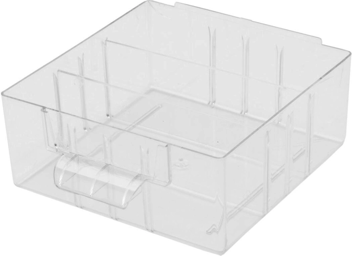 Střední plastová krabička M s přepážkami 13,6 × 13,6 × 5,7 cm