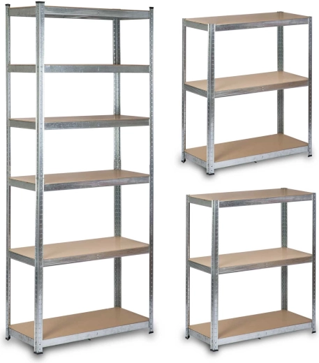 Kovový policový regál 222 × 90 × 40 cm stříbrný, 6 polic, nosnost 900 kg