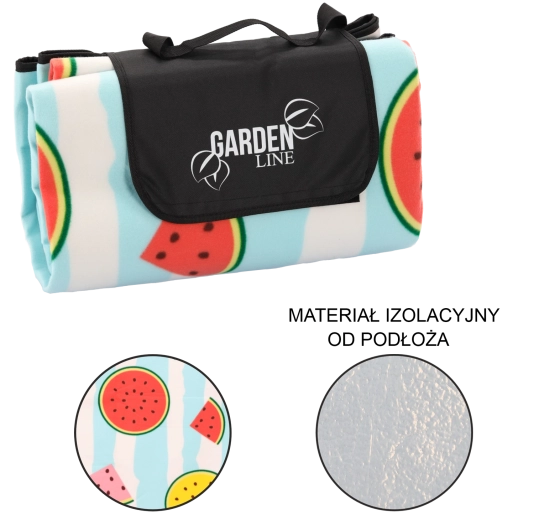 Pikniková deka 200 × 200 cm s izolací a ovocným vzorem