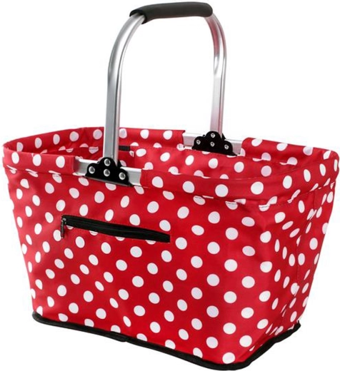 Skládací nákupní košík TORO, černý s bílými puntíky