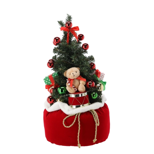 Umělý vánoční stromeček v pytli s hračkami a LED, 60 cm
