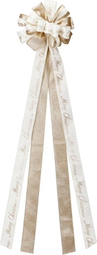 Kokarda na špičku vánočního stromku krémově zlatá 130 × 33 cm