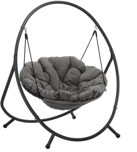 Závěsné křeslo Patio s tmavě šedým polstrováním a šedým rámem