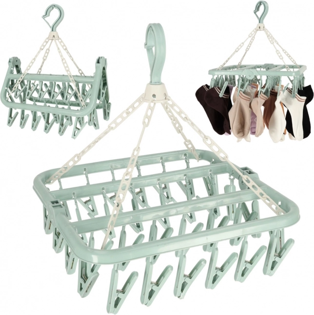 Univerzální plastový sušák na prádlo s 32 kolíčky modrý