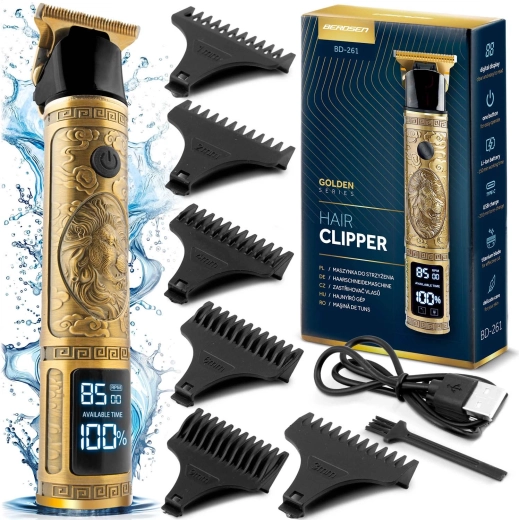 Zlatý zastřihovač vlasů a vousů BERDSEN Barber Master s LCD